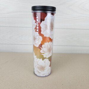 Starbucks Floral Flower Tumbler 16 oz Insulated Plastic Travel Mug Cup Twist Lid